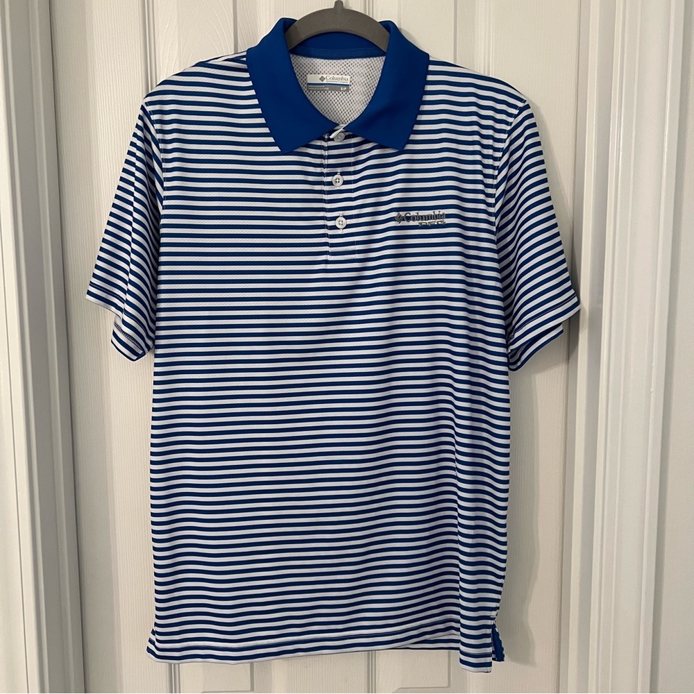 Blue/White Striped Columbia PFG Polo (S)